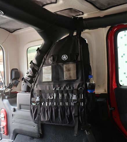 Wrangler Roll Bar Storage Bag Cage with Star Logo for JK TL LJ JL 4-Door Organizers Accessories with Multi-Pockets Tool Kits Bottle Drink Phone Gadget Holder - Pack of 2 Cargo Bag Saddlebag in Kuwait