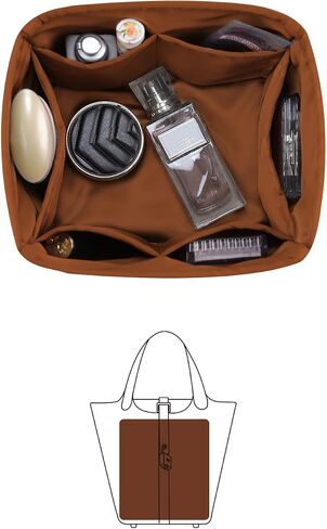 Picotin 18 Bag Insert, Purse Organizer Insert Compatible with Hermes Picotin Bag, Lightweight and Soft Touch Bag-in-bag, Satin Inner Bag with Multiple Pockets (Gold, Picotin18) in Kuwait