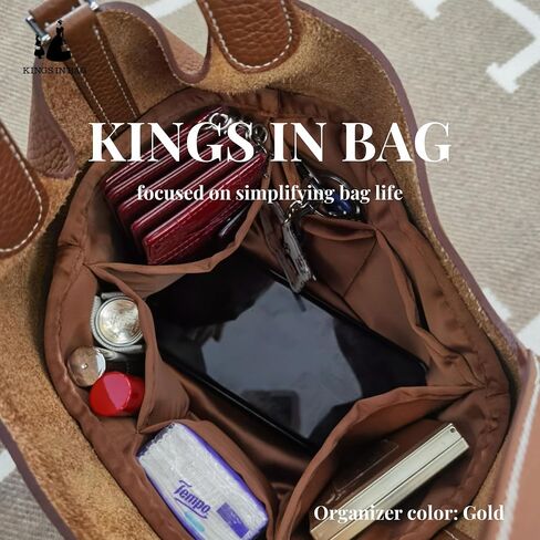 Picotin 18 Bag Insert, Purse Organizer Insert Compatible with Hermes Picotin Bag, Lightweight and Soft Touch Bag-in-bag, Satin Inner Bag with Multiple Pockets (Gold, Picotin18) in Kuwait
