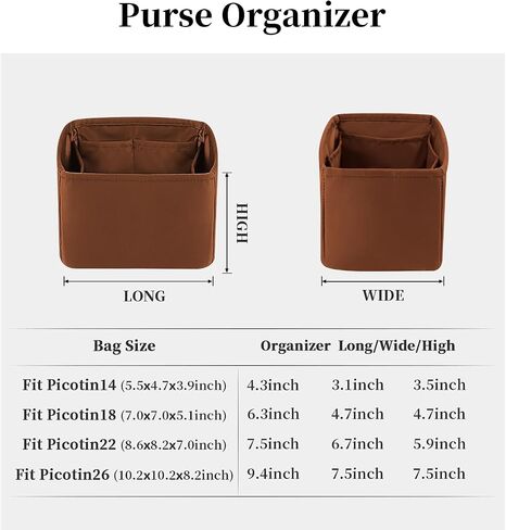 Picotin 18 Bag Insert, Purse Organizer Insert Compatible with Hermes Picotin Bag, Lightweight and Soft Touch Bag-in-bag, Satin Inner Bag with Multiple Pockets (Gold, Picotin18) in Kuwait
