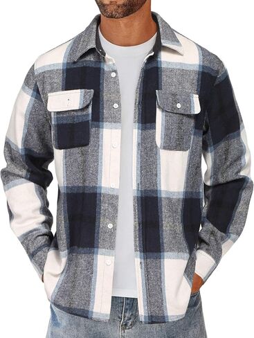 COOFANDY Men's Flannel Shirts Long Sleeve Cotton Plaid Shirt Jacket Casual Button Down Shirt with Pockets in Saudi Arabia
