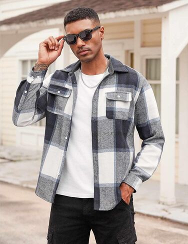 COOFANDY Men's Flannel Shirts Long Sleeve Cotton Plaid Shirt Jacket Casual Button Down Shirt with Pockets in Saudi Arabia