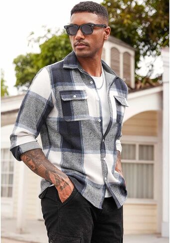 COOFANDY Men's Flannel Shirts Long Sleeve Cotton Plaid Shirt Jacket Casual Button Down Shirt with Pockets in Saudi Arabia