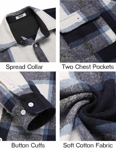 COOFANDY Men's Flannel Shirts Long Sleeve Cotton Plaid Shirt Jacket Casual Button Down Shirt with Pockets in Saudi Arabia