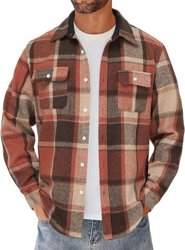 COOFANDY Men's Flannel Shirts Long Sleeve Cotton Plaid Shirt Jacket Casual Button Down Shirt with Pockets in Saudi Arabia