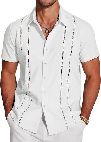 COOFANDY Men's Cuban Guayabera Shirt Short Sleeve Button Down Shirts Casual Summer Beach Linen Shirts in Saudi Arabia
