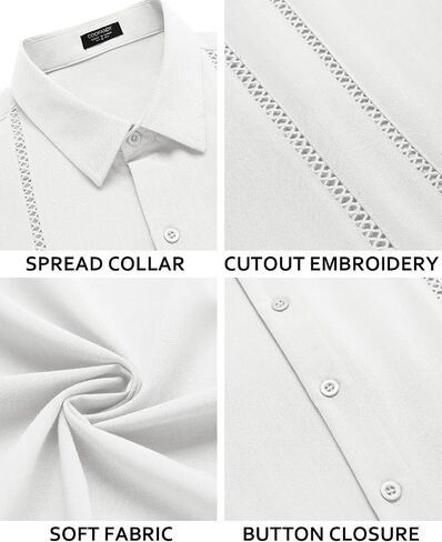 COOFANDY Men's Cuban Guayabera Shirt Short Sleeve Button Down Shirts Casual Summer Beach Linen Shirts in Saudi Arabia