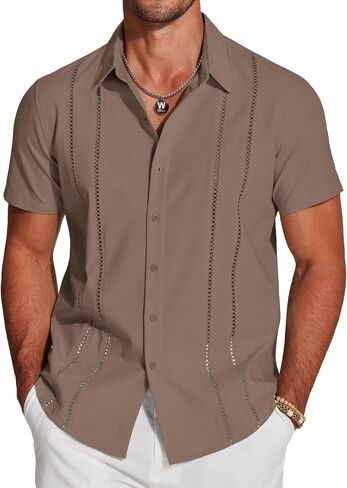 COOFANDY Men's Cuban Guayabera Shirt Short Sleeve Button Down Shirts Casual Summer Beach Linen Shirts in Saudi Arabia