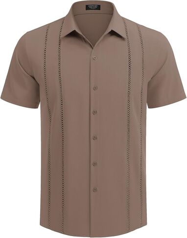 COOFANDY Men's Cuban Guayabera Shirt Short Sleeve Button Down Shirts Casual Summer Beach Linen Shirts in Saudi Arabia