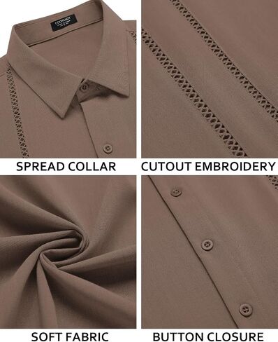COOFANDY Men's Cuban Guayabera Shirt Short Sleeve Button Down Shirts Casual Summer Beach Linen Shirts in Saudi Arabia