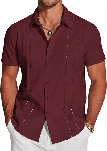 COOFANDY Men's Cuban Guayabera Shirt Short Sleeve Button Down Shirts Casual Summer Beach Linen Shirts in Saudi Arabia