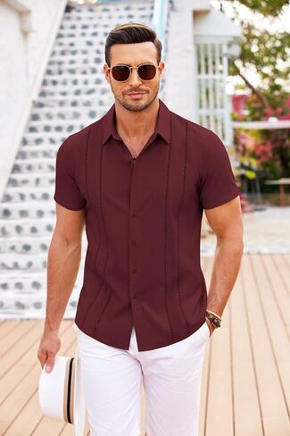 COOFANDY Men's Cuban Guayabera Shirt Short Sleeve Button Down Shirts Casual Summer Beach Linen Shirts in Saudi Arabia