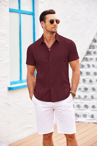 COOFANDY Men's Cuban Guayabera Shirt Short Sleeve Button Down Shirts Casual Summer Beach Linen Shirts in Saudi Arabia