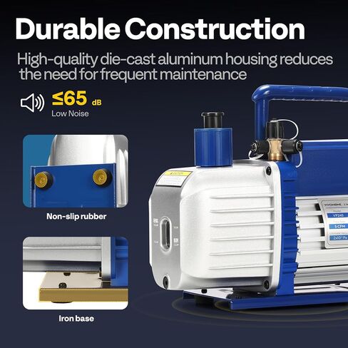 VIVOHOME 1/2 HP 5 CFM 110V Dual Stage HVAC Vacuum Pump, Sparkless Motor for R32 R1234yf R134a R22 R410a Systems, Auto AC Vacuum Pump for Air Conditioner Servicing Resin Degassing with 2 Oil Bottles in Kuwait