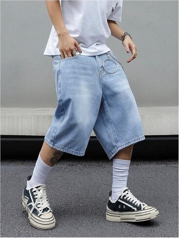 OYOANGLE Men's Vintage Straight Leg Jean Shorts Mid Rise Bermuda Denim Shorts Y2K Jorts with Pocket in Saudi Arabia