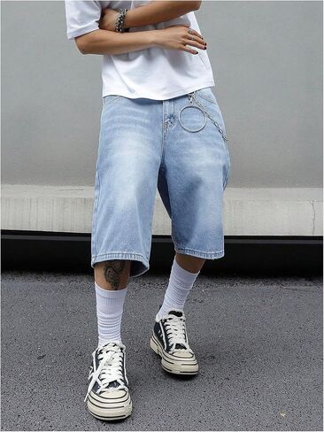 OYOANGLE Men's Vintage Straight Leg Jean Shorts Mid Rise Bermuda Denim Shorts Y2K Jorts with Pocket in Saudi Arabia