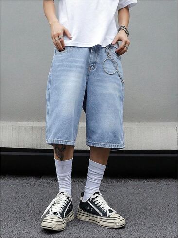 OYOANGLE Men's Vintage Straight Leg Jean Shorts Mid Rise Bermuda Denim Shorts Y2K Jorts with Pocket in Saudi Arabia