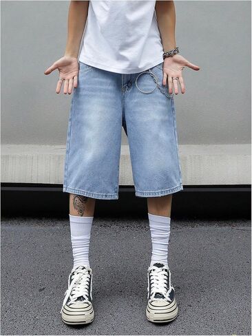 OYOANGLE Men's Vintage Straight Leg Jean Shorts Mid Rise Bermuda Denim Shorts Y2K Jorts with Pocket in Saudi Arabia