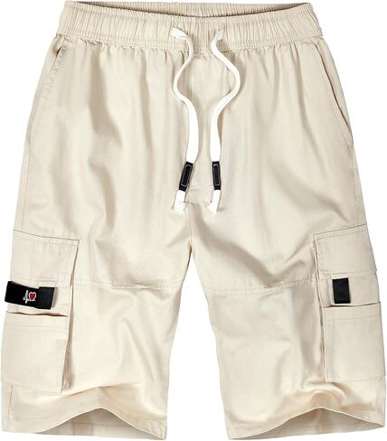 ELETOP Men's Cargo Shorts Casual Cotton Elastic Waist Work Shorts Drawstring Big Tall Classic Stretch Shorts in Saudi Arabia