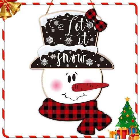 Clothmile عيد الميلاد ثلج الباب شماعات خشبية الباب الأمامي شماعات مع الجاموس منقوشة القوس ثلج باب الجدار علامة عيد الميلاد شنقا ديكور الباب لعيد الميلاد حزب المنزل الباب الأمامي الديكور in Kuwait
