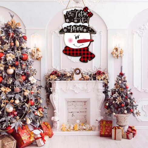 Clothmile عيد الميلاد ثلج الباب شماعات خشبية الباب الأمامي شماعات مع الجاموس منقوشة القوس ثلج باب الجدار علامة عيد الميلاد شنقا ديكور الباب لعيد الميلاد حزب المنزل الباب الأمامي الديكور in Kuwait