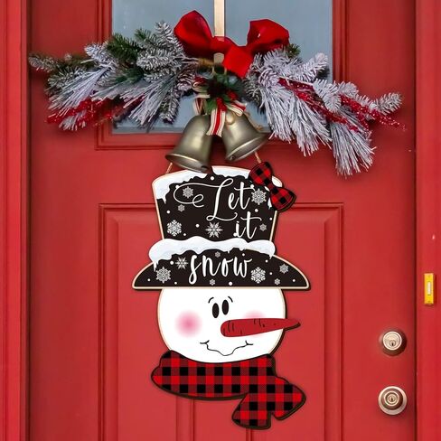 Clothmile عيد الميلاد ثلج الباب شماعات خشبية الباب الأمامي شماعات مع الجاموس منقوشة القوس ثلج باب الجدار علامة عيد الميلاد شنقا ديكور الباب لعيد الميلاد حزب المنزل الباب الأمامي الديكور in Kuwait