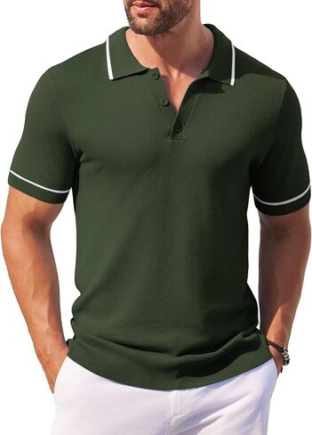 COOFANDY Men's Knit Polo Shirts Casual Short Sleeve Button Down Shirts Crochet Classic Golf Polo Collared Shirts in Kuwait