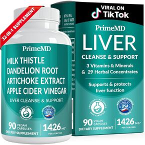 32-in-1 Liver Supplement w/Milk Thistle and Dandelion Root - Liver Detox and Cleanse w/Artichoke Extract and Beetroot Powder for Liver Support - Active Liver Health Formula w/ 1426 mg 180ct, 2 Pack
