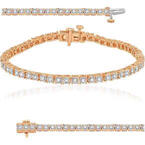 1/2 Carat Round Natural Diamond Tennis Bracelets for Women | Flash-plated Sterling Silver Bracelets | Fine Jewelry for Her | Gift Box included…