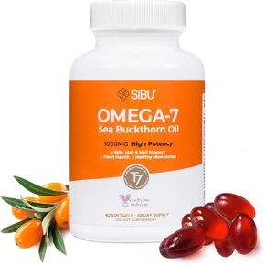 sibu Omega-7 Softgels, Premium Organic Himalayan Sea Buckthorn Oil (60ct, 30 Day Supply) – Supplement for Healthy Skin, Hair, Nails and Dryness