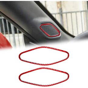 Compatible with Ford Mustang 2024 2025 Carbon Fiber A-Pillar Audio Loudspeaker Ring Trim Cover Sticker Accessories (2PC Red