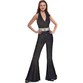 Womens 70s Jumpsuit Disco Costumes sparkly Party Outfits