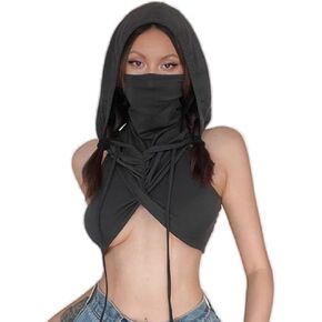 ملابس JasmyGirls النسائية ذات القلنسوة بدون أكمام Y2k Streetwear Rave Outfit