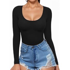 MANGOPOP Womens Scoop Neck Long Sleeve Slim Fit T Shirt Tunic Tops Tee in Saudi Arabia