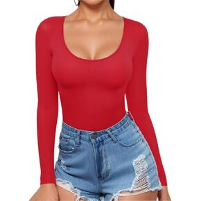 MANGOPOP Womens Scoop Neck Long Sleeve Slim Fit T Shirt Tunic Tops Tee in Kuwait