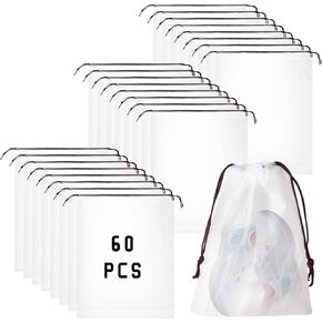 60 Pieces Plastic Drawstring Shoe Bags for Travel,30 * 40cm Translucent Bags with Rope for Storage,Large Household Portable Dustproof Waterproof Storage Organizers Pouch,Travel Accessories