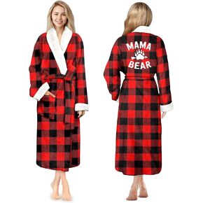 Mama Bear Plaid Fleece Robe - Mothers Day Gifts, Birthday Gifts for Mom from Daughter, Christmas Gifts for Wife from Husband