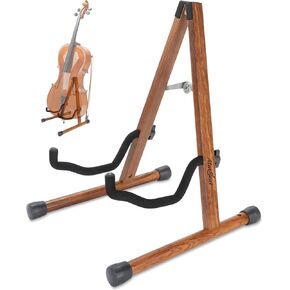 Cello Stand, A-Frame Cello Stand with Bow Holder for Cello Display, Handcrafted Wooden Cello Stand with Padded Foam, Mahogany Wood Floor Cello Stand for 1/2, 3/4, 7/8, Full-Size Cello, Guitar
