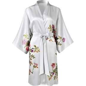 Ledamon Women's 100% Silk Kimono Short Robe