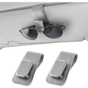 Sunglasses Holder for Car, One-Handed-Operation Leather Sunglasses Clip for Car Sun Visor, 2Pack Durable Eyeglasses Holder and Ticket Card Clip, Auto Interior Car Visor Accessories (Black)