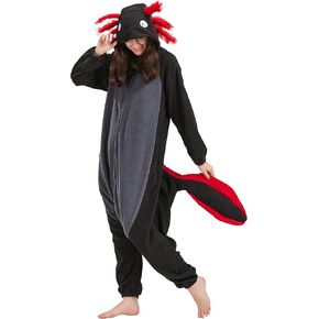 DELEY Unisex Axolotl Costume Adult Onesie, One Piece Pajamas, Halloween Cosplay Costumes Homewear Jumpsuit,Animal Onesie