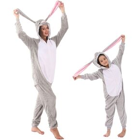 Animal Onesie for Kids Adults Halloween Costumes for Girls Boys Womens Mens Cosplay Outfit Grey Rabbit
