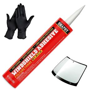 Polyurethane Windshield Adhesive, Fast Curing, High Bond Strength and Weather Resistant Auto Glass Adhesive Black, Vehicle and RV Polyurethane Adhesives with Gloves and Applicator Tip - 310ml
