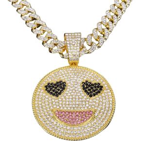 Smiling Face Hip-hop Cuban Chain, Rhinestone Pendant Necklace Jewelry For Men，Men's Fashion Jewelry Silver golden