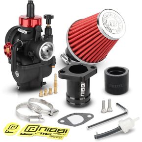 NIBBI PE24mm Carburetor Kit for Predator 212,Upgrade for Coleman Predator 196cc 212cc 224cc Engine Performance Parts with Intake Manifold 48mm Air Filter(Red)