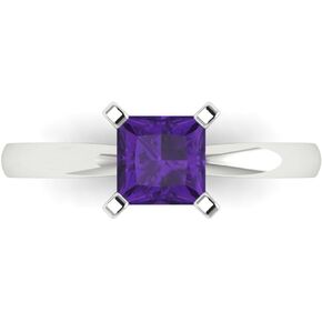 Clara Pucci 0.95ct Princess Cut Solitaire Natural Amethyst 4-Prong Classic Designer Statement Ring Solid Real 14k White Gold for Women
