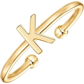 PAVOI 14K Gold Plated Initial Adjustable Ring | Womens Initial Ring | Fasion Ring Women