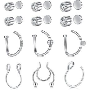 D.Bella Fake Nose Ring Hoop Fake Septum Fake Nose Ring Stud Faux Fake Nose Ring Piercing Nose Cuffs for Non Pierced Nose Magnetic Nose Ring Jewelry for Women Men