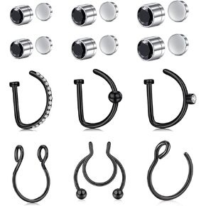 D.Bella Fake Nose Ring Hoop Fake Septum Fake Nose Ring Stud Faux Fake Nose Ring Piercing Nose Cuffs for Non Pierced Nose Magnetic Nose Ring Jewelry for Women Men in Kuwait