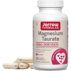 Jarrow Formulas Magnesium Taurate, Dietary Supplement, Supports Cardio and Bone Health, 300 mg per Servings, 90 Veggie Capsules, Up to a 30 Day Supply